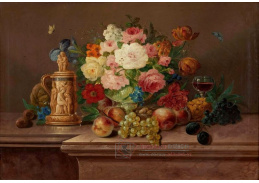 VKZ 300 Josef Julius Durst - Zátiší s květinami a ovocem, džbán ze slonoviny a sklenice na víno 