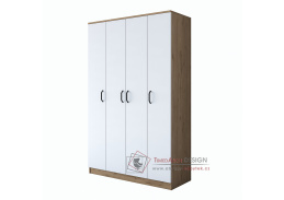 GARDONE, šatní skříň 4-dveřová 120cm, ořech / bílá