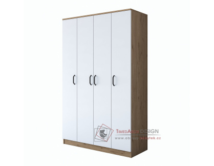 GARDONE, šatní skříň 4-dveřová 120cm, ořech / bílá