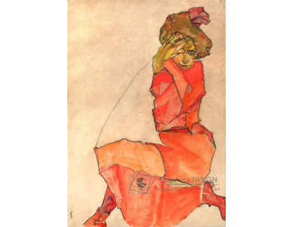 VES 249 Egon Schiele - Klečící žena v oranžových šatech