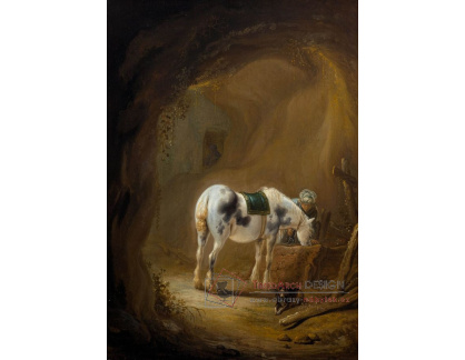 A-2951 Pieter Verbeeck - Orientální jezdec s bílým koněm v jeskyni
