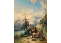 A-5595 Friedrich Gauerman - Almabtrieb v Altaussee s pohledem na masiv Dachsteinu