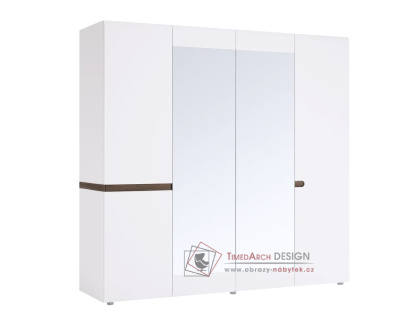 LYNATET 23, šatní skříň 4-dveřová 219cm, bílá / bílý lesk / dub sonoma truflový / zrcadla