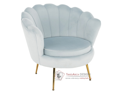 NOBLIN, čalouněné křeslo ve stylu Art-deco, zlatá / látka velvet šedomodrá