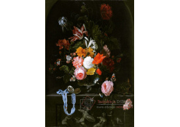 A-1398 Ernst Stuven - Květinové zátiší s motýly a modrou mašlí