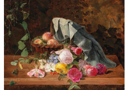 D-9744 Ferdinand Küss - Zátiší s košíkem broskví, růží, lilií a svlačce