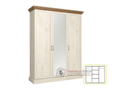 ROYAL S3D, šatní skříň 3-dveřová 157cm, borovice bílá / dub divoký / zrcadlo