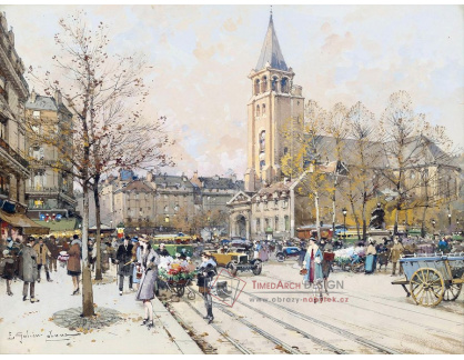 SO XI-429 Eugene Galien-Laloue - Ulice v l Eglise de St-Germain-des-Pres, Paříž