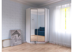 CORA, šatní skříň rohová s posuvnými dveřmi 110cm, bílá / zrcadlo
