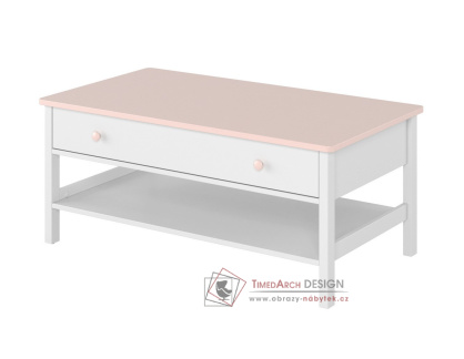 POLONA 15, konferenční stolek se zásuvkou, bílá / růžová