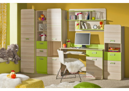LIMO, sestava nábytku pro dětský pokoj, jasan coimbra / zelená