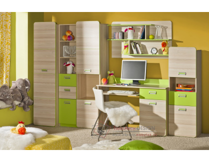 LIMO, sestava nábytku pro dětský pokoj, jasan coimbra / zelená