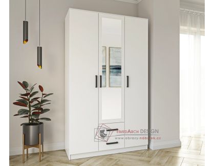 SIMPLE, šatní skříň 3-dveřová se 2-mi zásuvkami 120cm, bílá / zrcadlo