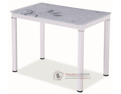 DAMAR 100x60, jídelní stůl, bílá / bílé sklo