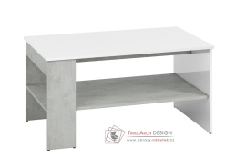 RUBENS, konferenční stolek 100x60cm, beton šedý / bílý lesk