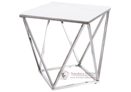 SILVER B II, konferenční stolek 50x50cm, nerez / sklo s efektem bílého mramoru