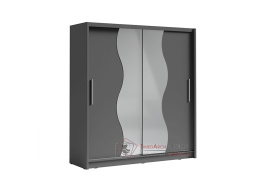 BIRGAMO 1, šatní skříň s posuvnými dveřmi 205cm, tmavě šedý grafit / zrcadla