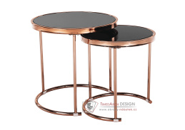 MORINO, konferenční stolek - set 2ks, rose gold chrom růžová / černé sklo