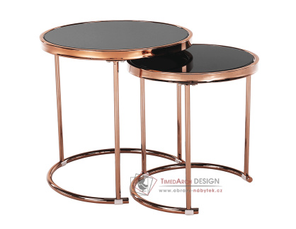 MORINO, konferenční stolek - set 2ks, rose gold chrom růžová / černé sklo