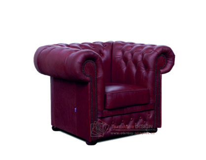 CHESTERFIELD LORD, čalouněné křeslo, kůže bordó