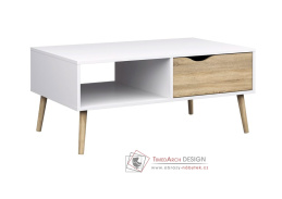 RETRO 384, konferenční stolek se zásuvkou 99,5x60cm, bílá / dub
