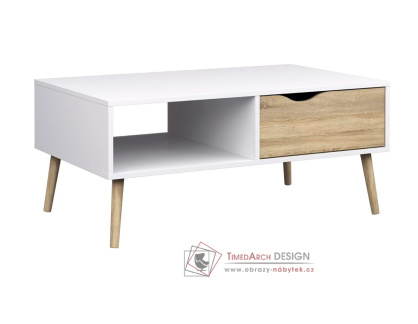 RETRO 384, konferenční stolek se zásuvkou 99,5x60cm, bílá / dub