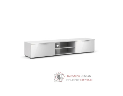 MATEO 189, televizní stolek se 2-ma zásuvkami, bílá / bílý lesk