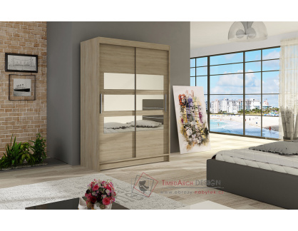 MIKADO V, šatní skříň s posuvnými dveřmi 120cm, dub sonoma / zrcadla