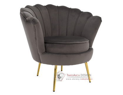 NOBLEO, čalouněné křeslo, gold chrom zlatý / látka šedohnědá