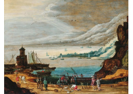A-8693 Jan Brueghel a Joos de Momper - Pobřežní krajina s opevněními a rybáři vykládajícími své úlovky