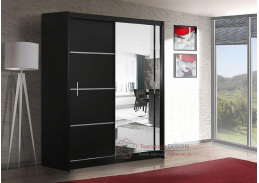 VISTA, šatní skříň s posuvnými dveřmi 150cm, černá / zrcadlo