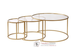 AURUM, konferenční stolek 80+60+42cm - sada 2ks, zlatá / čiré sklo