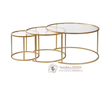 AURUM, konferenční stolek 80+60+42cm - sada 2ks, zlatá / čiré sklo