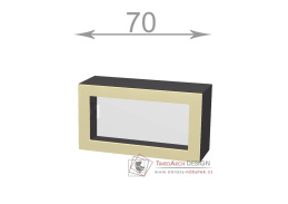 horní vysoká výklopná vitrína š.70, v.46, Horizon W7046G, bílá/ořech tmavý