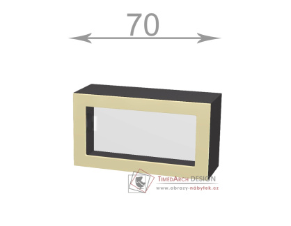 horní vysoká výklopná vitrína š.70, v.46, Horizon W7046G, bílá/ořech tmavý