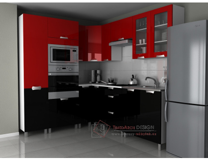 MILENIUM KRF, rohová kuchyňská linka, červený + černý lesk