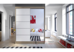 CAMILA III, šatní skříň s posuvnými dveřmi 150cm, dub sonoma / bílá / zrcadlo
