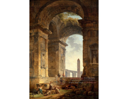 SO XVII-487 Hubert Robert - Ruiny s obeliskem v dálce