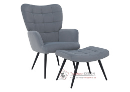 HABEN, čalouněné křeslo s podnožkou, černá / látka velvet 51 šedá