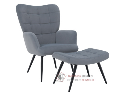 HABEN, čalouněné křeslo s podnožkou, černá / látka velvet 51 šedá