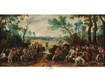 A-8819 Sebastiaen Vrancx - Zalesněná krajina s vojáky na koních na okraji lesa připravujících přepadení