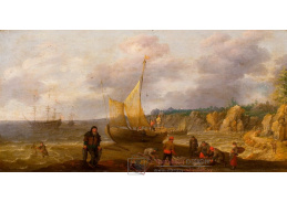 A-1174 Adam Willaerts - Krajina s kamenitým pobřežím, rybáři a loděmi