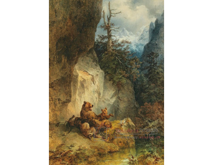 DDSO-5423 Friedrich Gauermann - Medvědice s mládětem nad jelenem