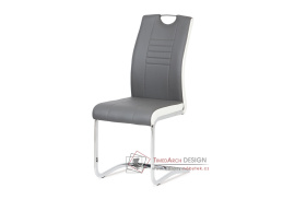 DCL-406 GREY, jídelní židle, chrom / ekokůže šedá + bílá
