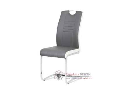 DCL-406 GREY, jídelní židle, chrom / ekokůže šedá + bílá
