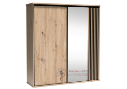 BARBUS, šatní skříň s posuvnými dveřmi 199cm, dub artisan / černá / zrcadlo