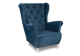 SELENE K, čalouněné křeslo - ušák, látka Velutto 11 tmavě modrá
