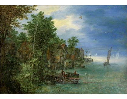 BRG-77 Jan Brueghel - Pohled na vesnici na řece