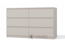MALVÍNA M6, komoda se 6-ti zásuvkami 120-30cm, kašmír