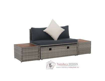 DEBRA, zahradní ratanový set, šedá / přírodní / krémová